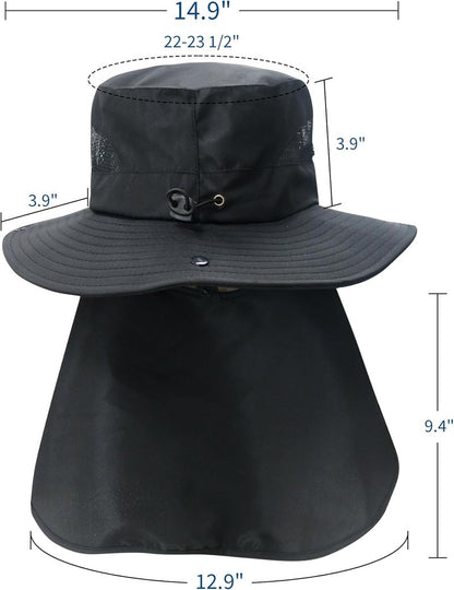 Sun Fishing Hat with Neck Flap - UV Protection Wide Brim Bucket Hat for Men & Women