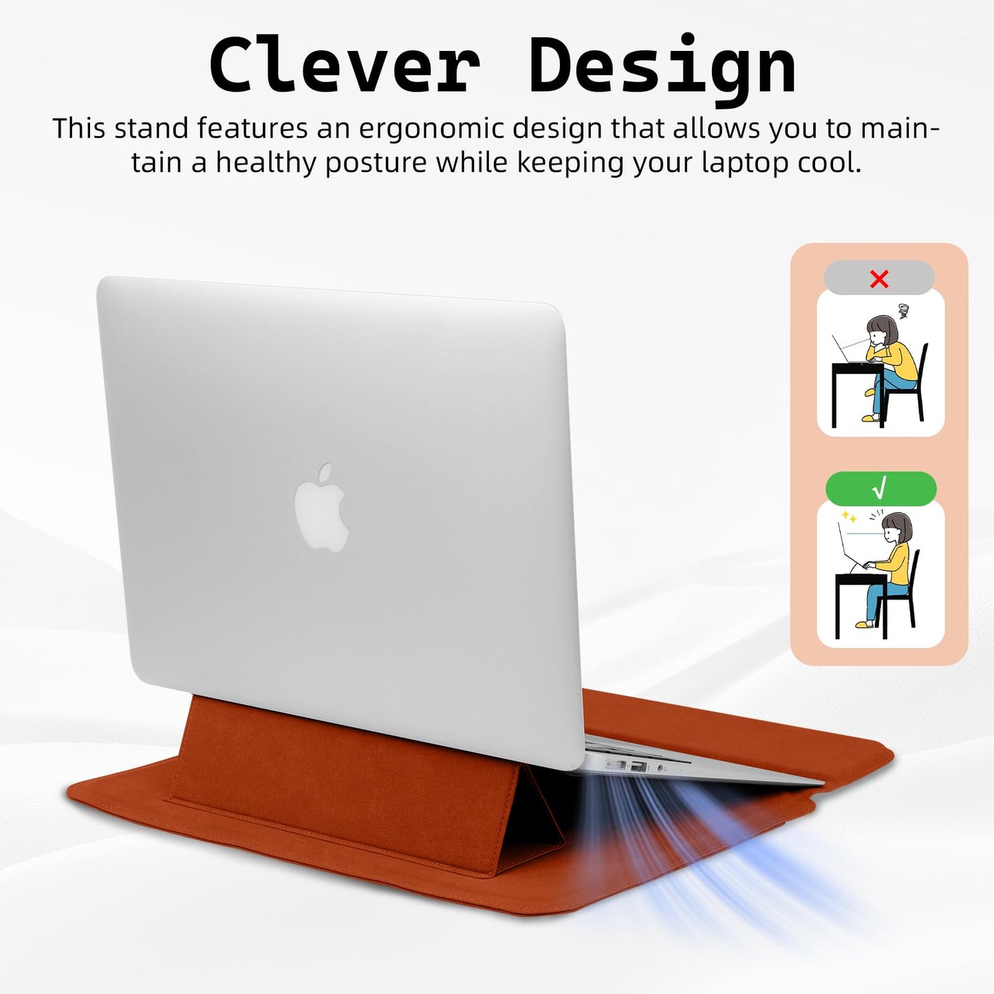 PinnWaa 13.3-14 Inch Laptop Sleeve Case with Stand Feature, Matte PU Leather Slim Bag for MacBook Pro 14/MacBook Air 13/13.3'' 2026-2021/Dell/Lenovo/HP/ASUS/Huawei Laptop Protective Cover (Orange)