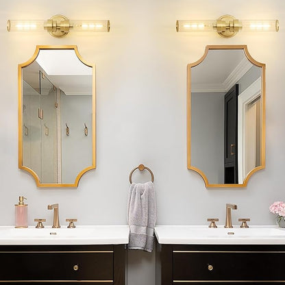 Bathroom Light Fixtures, Gold Wall Sconce in Threaded Glass Indoor Vanity Lights, Modern Bathroom Vanity Light Up and Down Sconces Wall Lighting for Bathroom, Living Room - Bulb Not Included