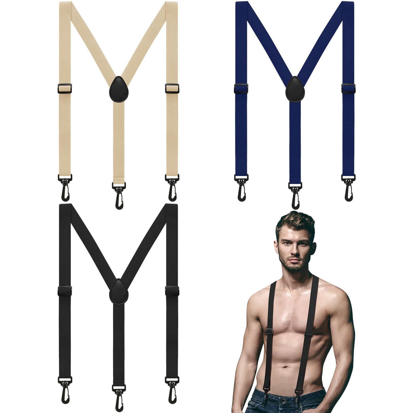 Panitay 3 Pcs Suspenders for Men Adjustable Hidden Suspenders with Elastic Straps Y Back Heavy Duty Under Clothing Shirt