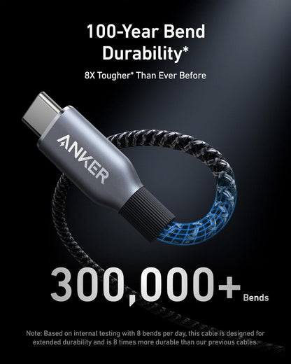 Anker Prime USB C to USB C Cable, 240W Fast Charging Cord, Upcycled-Braided Nylon with 100-Year Bend Durability for iPhone 17 Series, MacBook, Galaxy S24(6 FT)