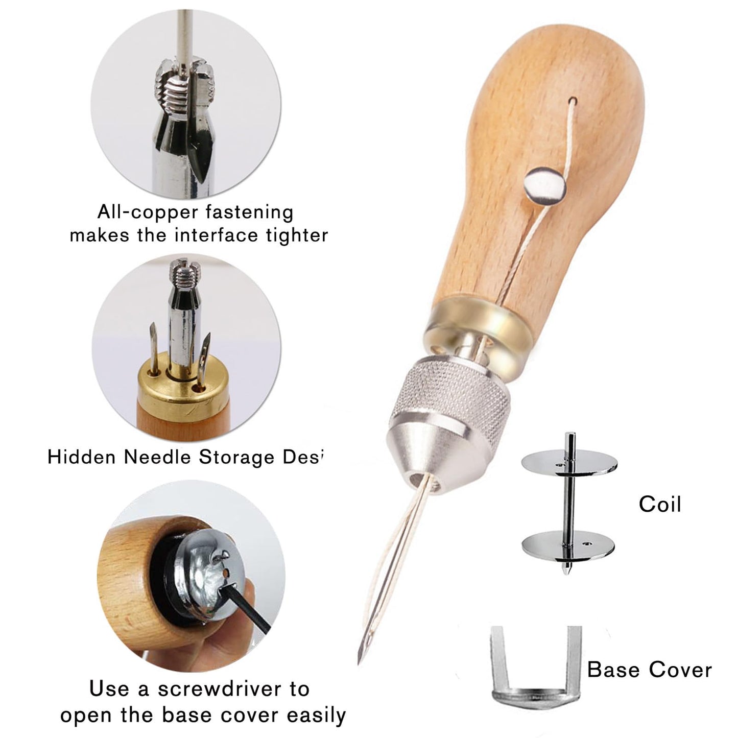 GTAAOY Professional Sewing Awl Kit, Portable Leather Sewing Awl Thread Kit with Straight Bent Needles Rolls Waxed Threads Small Screwdriver Yarn Scissors Needle Threader Tape Measure for DIY Craft