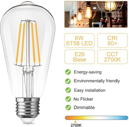 LED Light Bulbs Edison dimmable Bulbs Warm White 2700K Light Bulbs,E26 Base Energy Saving Equivalent 60W Incandescent watt,Antique Glass Style for Home, Bedroom. (2700k Warm White, 6-Pack)