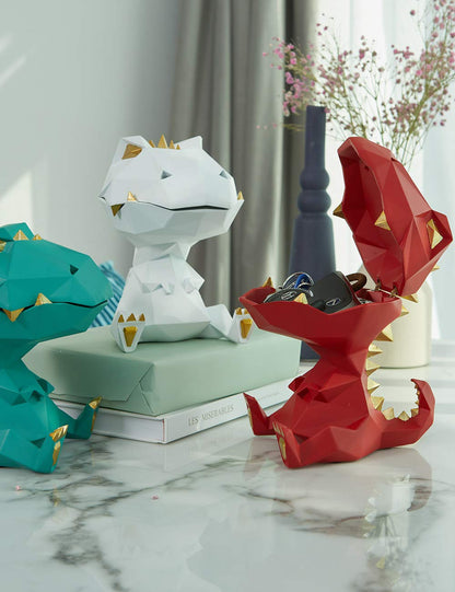 HAUCOZE Dinosaur Candy Dish Cookie Jar Storage Statue Modern Home Decor Sculpture Table Centerpiece Gift for Living Room White 7.5 Inch