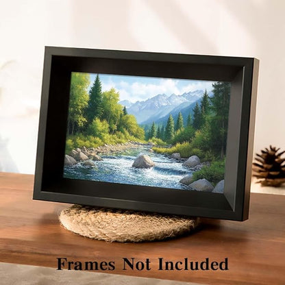 Yesad Serene Nature Wall Art, Landscape Canvas Wall Art Forest Pictures Prints Mountain Painting Scenery Poster Wall Décor for Farmhouse Living Room Bedroom (Unframed,12”x8”, Stream)