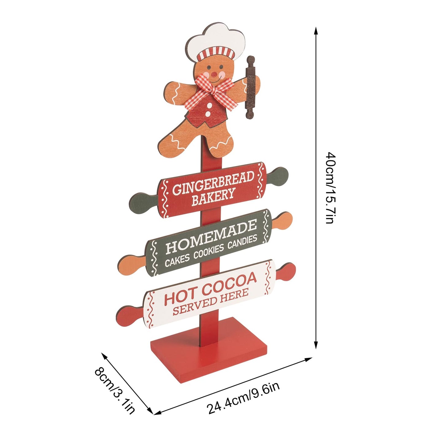pechpell Wooden Gingerbread Bakery Sign, 15.7" Christmas Gingerbread Man Kitchen Tabletop Decorations, Indoor Holiday Wood Ginger Bread Stand Decorative Signage Table Centerpiece Decor for Home