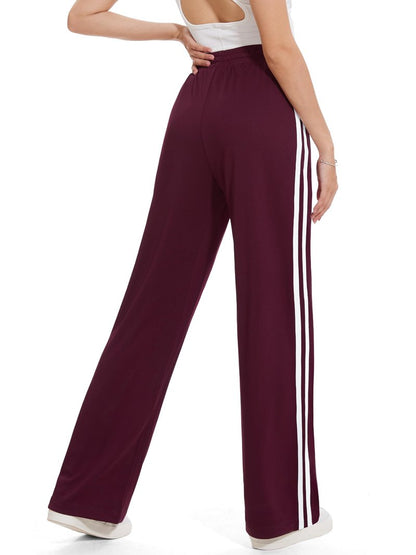 Tapata Extra Tall Woman 36" Inseam Stripes Sweat Pant High Waisted Drawstring Gym Exercise Lounge Joggers, Burgundy, S