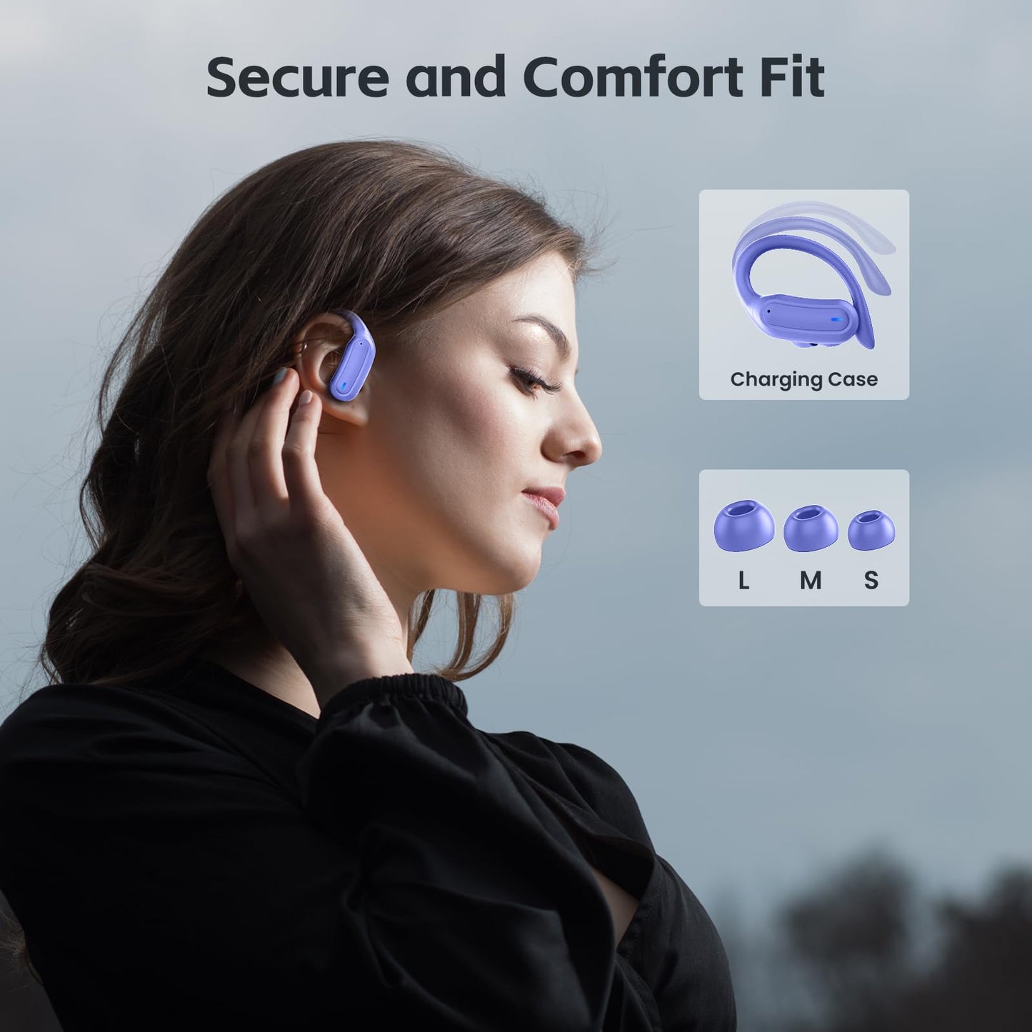 Wireless Earbuds, Bluetooth 5.4 Headphones, True Wireless Stereo Sound Earphones with Noise Cancelling Mic, Fast Charging, IPX7 Waterproof, Comfort Fit Ear Buds for Sports/Workouts/Travel (Purple)