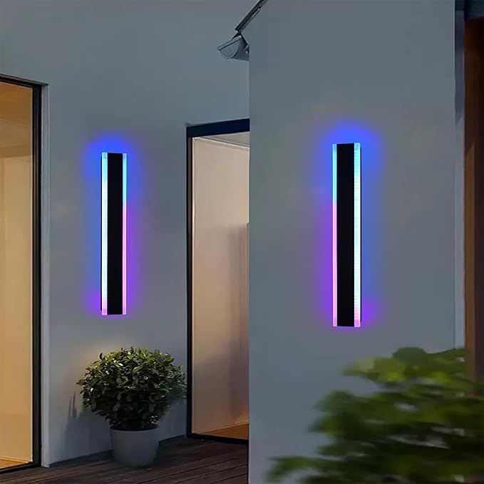 2 Pack Outdoor Long Wall Light for Porch,32 inch Modern RGB Led Wall Lights Fixture,Dimmable Exterior Linear Lighting for House,Outside LED Long Lights for Patio,Garage Decorative