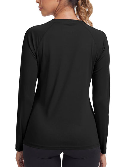 KINSWT Swim Tops Women Long Sleeve Sun Protection UV Shirts Moisture Wicking Rash Guard Lightweight Shirts,Black M