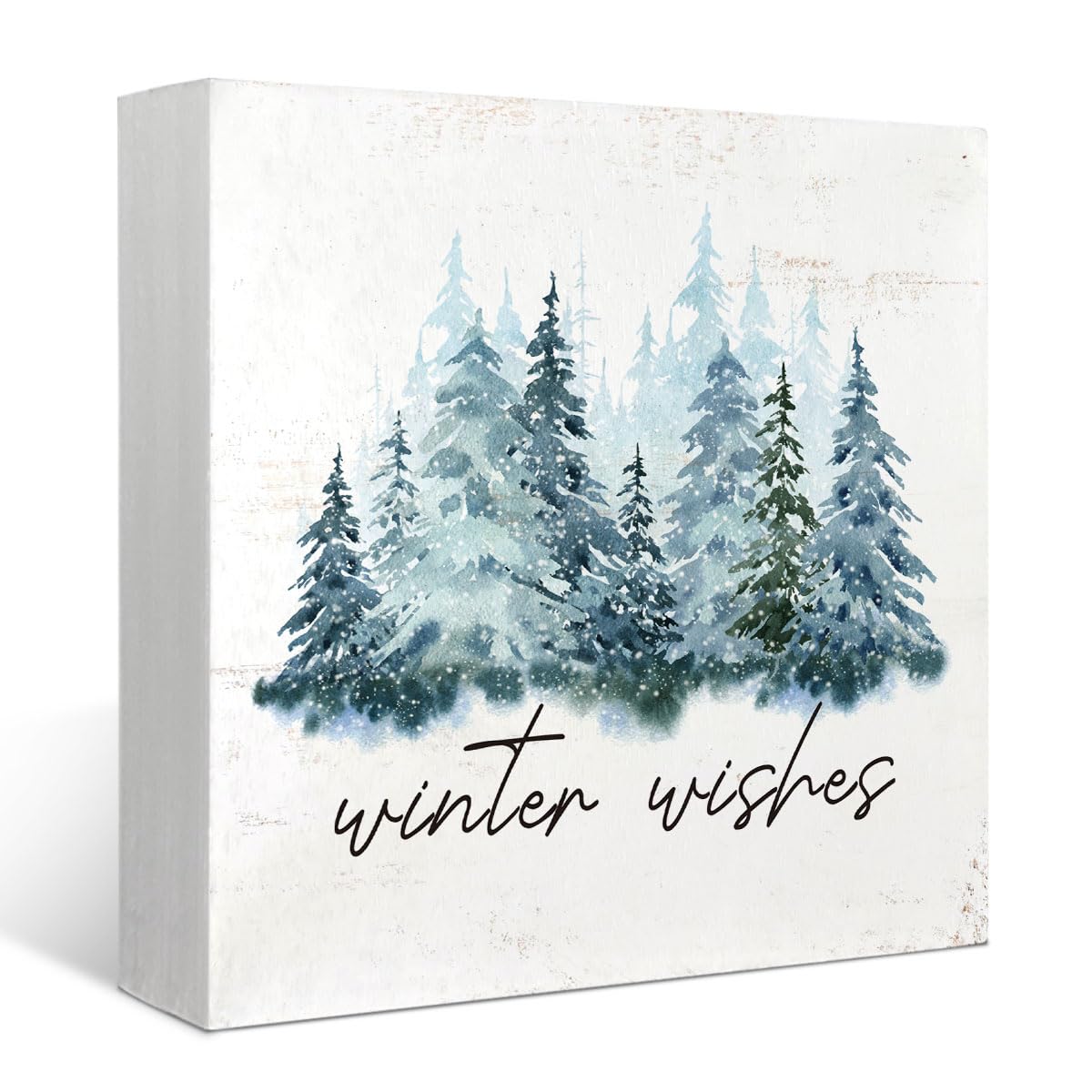 MTRGDN Winter Tree Decor - Christmas Sign and Christmas Decoration - Rustic Wood Block Plaque for Home