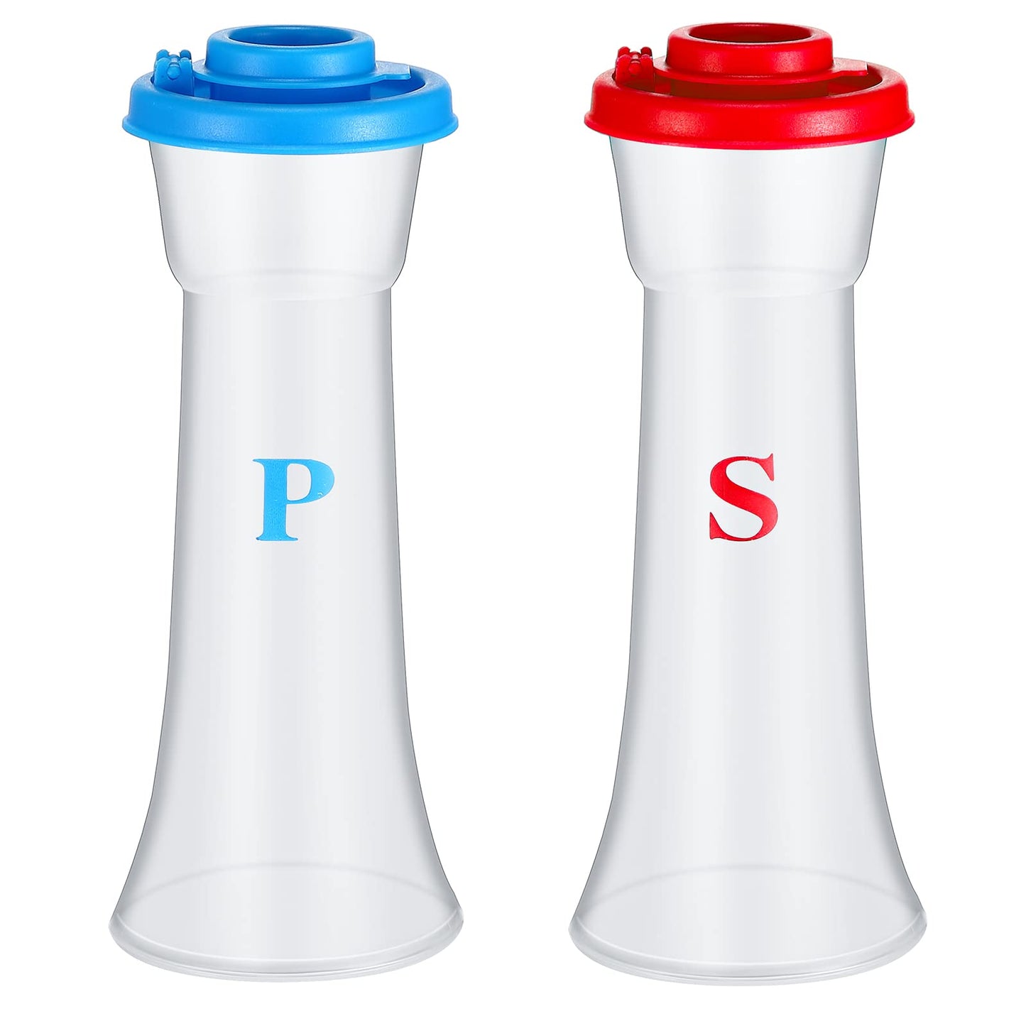 Romooa Set of 2 Plastic Salt and Pepper Shakers with Lids Large Hourglass Covered Moisture Proof Salt Shaker Pepper Container for Home Kitchen Restaurant Camping(Blue Red)