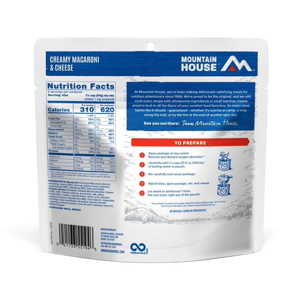 Mountain House Freeze-Dried Dinner Entree | Backpacking Meals for Camping and Hiking, 2 Servings, 30-Year Shelf-Life, 1-Pack