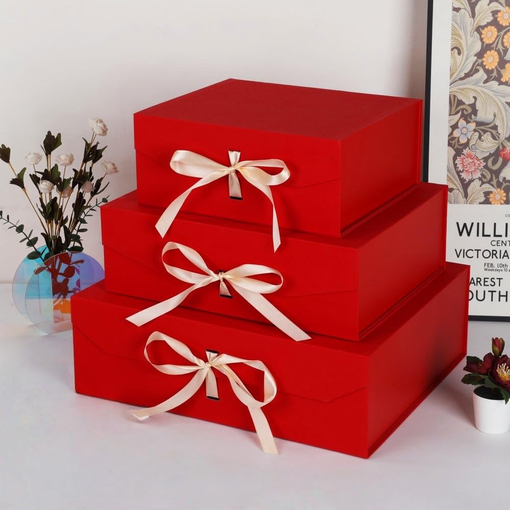 GoooodGift Large Gift Box Red 1 Pack 13.5x11x5.3 inch Luxury Gift Box for Presents with Magnetic Closure Lid Collapsible,Birthday,Christmas,Wedding,Contains Shredded Paper Filler
