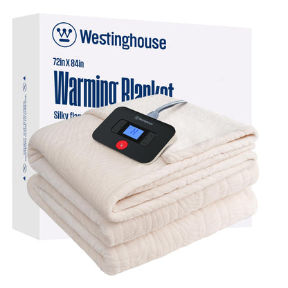 Westinghouse Heated Throw Blanket, Flower Jacquard Electric Blanket Throw with 6 Heating Levels and 2-10 Hours Auto-Off, Flannel to Sherpa Super Cozy Heated Blanket, Machine Washable (50" x 60" Beige)