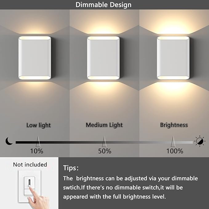 LED Wall Lights Outdoor Wall Sconces Dimmable 15.5W, IP65 Waterproof Porch Lights Up and Down Modern Wall Lamps, Patio Wall Light Fixture, 3000K 120-277V CRI 90+ (White)