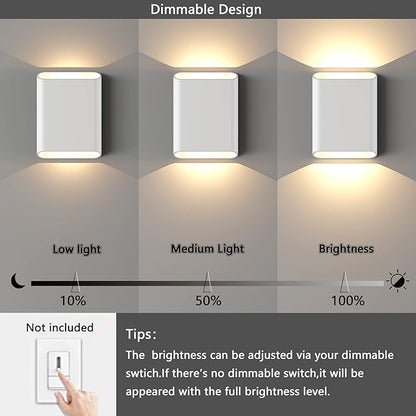 LED Wall Lights Outdoor Wall Sconces Dimmable 15.5W, IP65 Waterproof Porch Lights Up and Down Modern Wall Lamps, Patio Wall Light Fixture, 3000K 120-277V CRI 90+ (White)