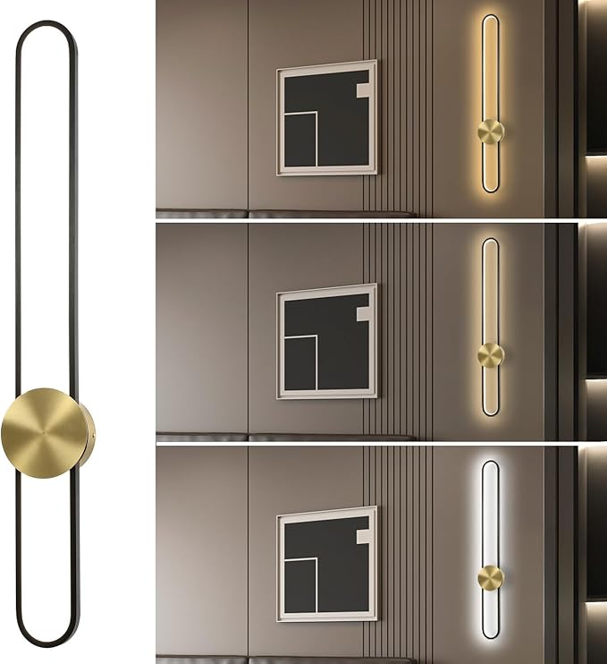 Modern Wall Sconce Dimmable 3000K/4000K/6000K LED Wall Light Fixture, Hardwired Wall Lamp for Living Room, Dining Room, Bedroom, Hallway, Lobby, Entryway (Brushed Black, 43.3inch/H110cm)