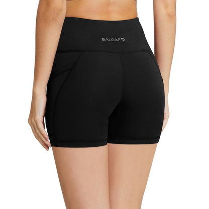 baleaf Biker Shorts for Women 5" Workout Yoga Gym Spandex Running Volleyball Compression Tummy Control Short with Pockets Black M
