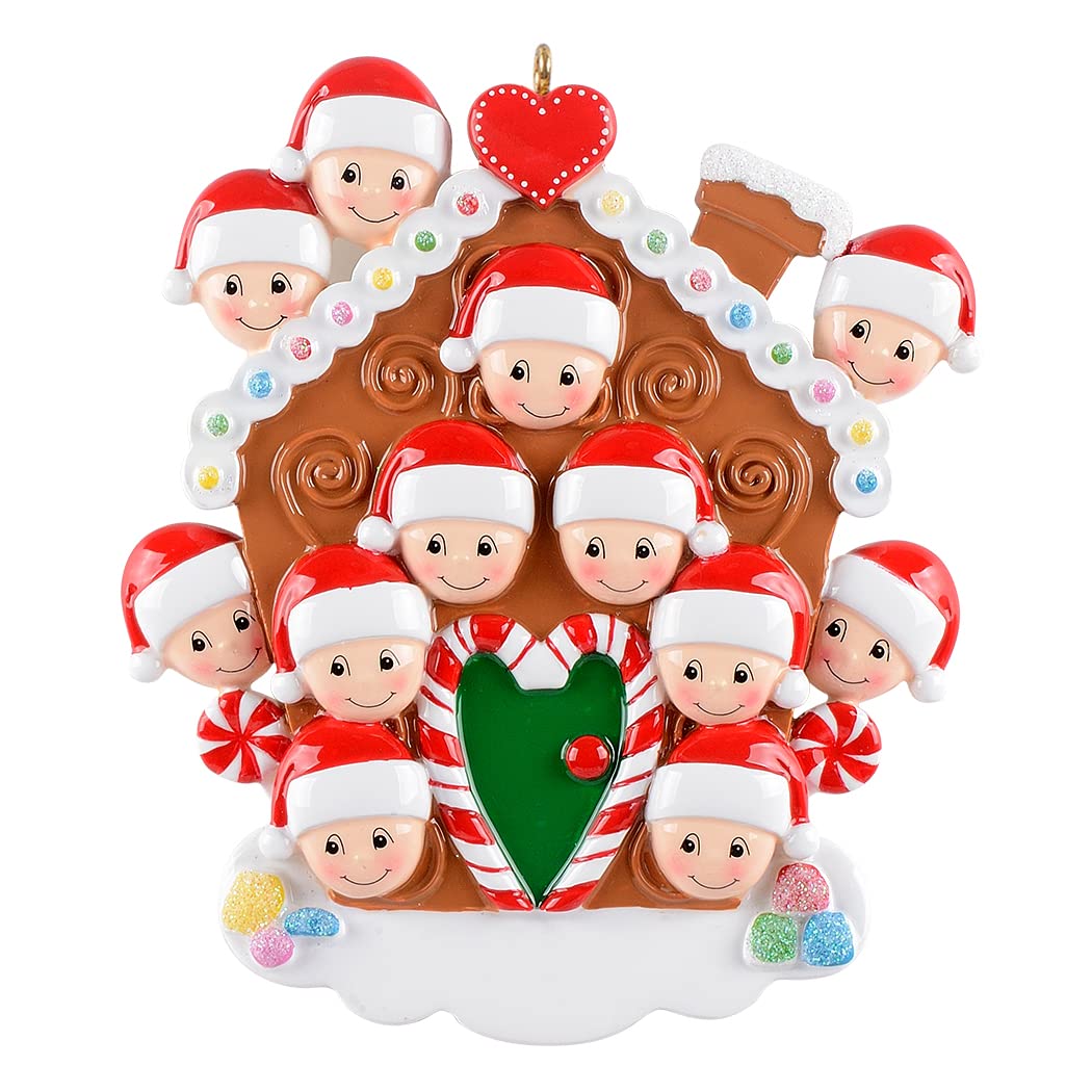Personalized Large Family Christmas Ornament 2026 - Gingerbread House Family of 12 Christmas Ornament, Sweet Candy Cane Tree Decoration Gift for Grandchildren, Grandparents, and Holiday Celebration