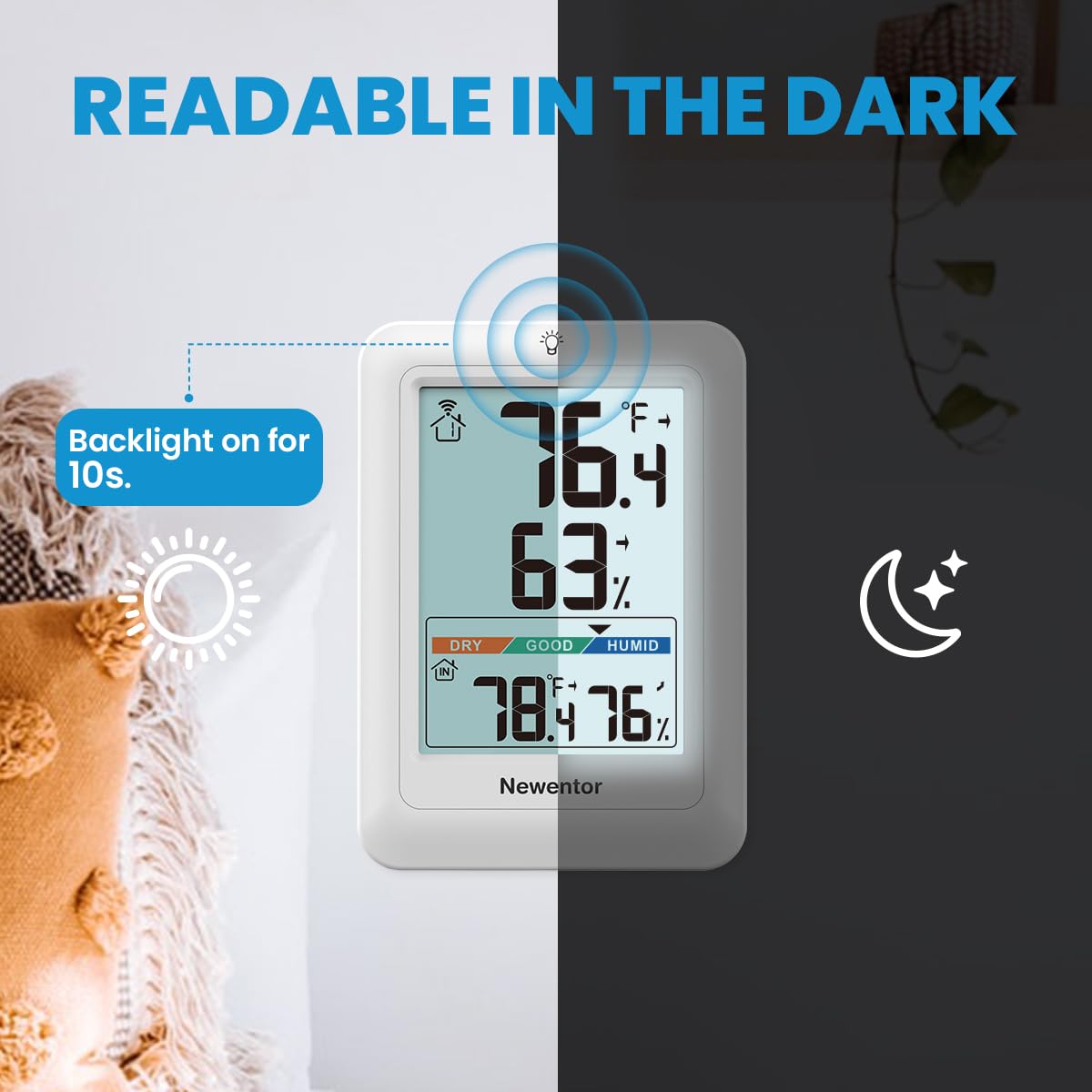 Newentor Indoor Outdoor Thermometer Wireless, Weather Stations Wireless Indoor Outdoor, Outdoor Thermometers for Patio House, Black with 1 Sensor