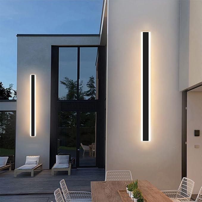 Modern 47inch Outdoor Wall Light, 3000K Black Acrylic Exterior Lighting Fixtures Wall Mount, Ip65 Waterproof Modern Porch Lights Long LED Wall Sconce, Led Long Outdoor Lights for House Hard-Wired