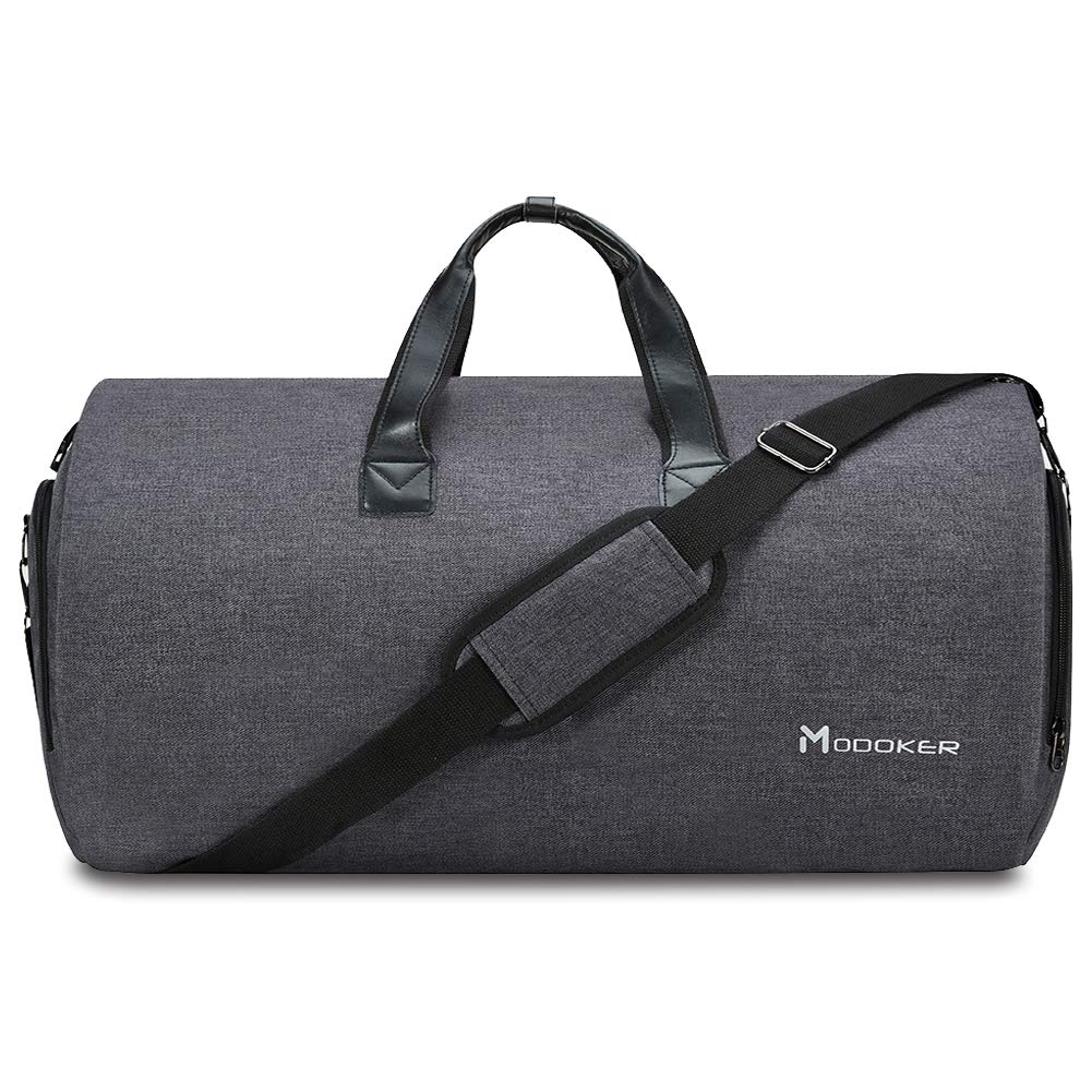 Modoker Convertible Garment Bag with Shoulder Strap, Carry on Garment Duffel Bag for Men Women - 2 in 1 Hanging Suitcase Suit Travel Bags, Black