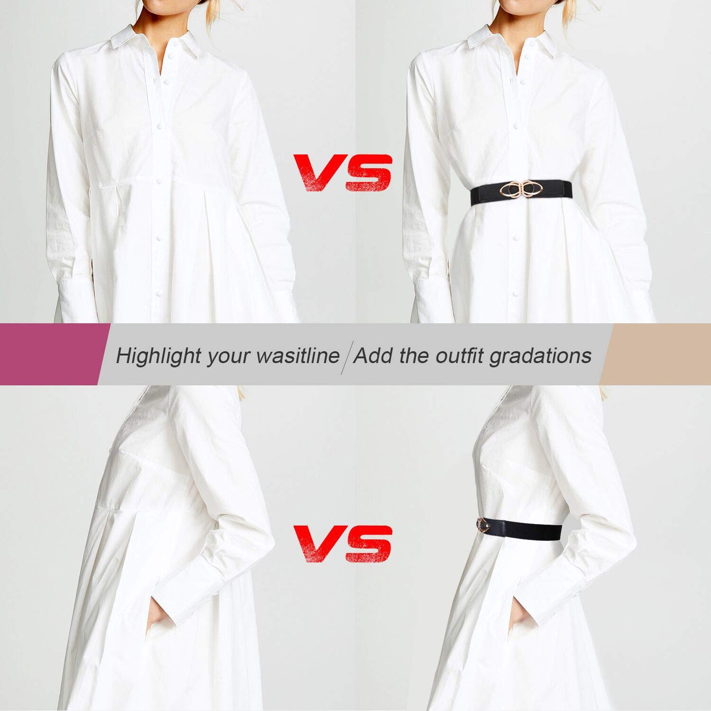 WERFORU Women Elastic Belts,Skinny Stretch Vintage Fashion Waistband for Dress with Gold Buckle 4 Pack 1.5" Width