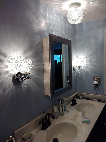 TISLYCO Crystal Wall Sconces Set of Two, Modern Wall Light Sconces Wall Lighting with Hanging Crystal Ball, Wall Mount Lamp Bedside Wall Lamp Silver Sconces Wall Light for Bedroom Living Room Hallway