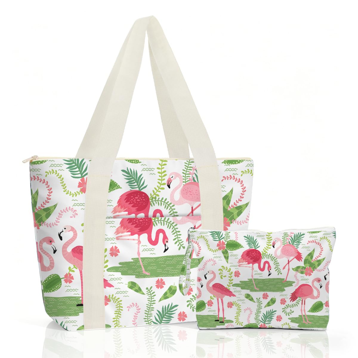 IAXIC Tote Bag & Wet Bag Set, Waterproof Multi-purpose Storage Kit with Summer Themed Print, Practical Gift for Daily Travel Beach Gym Organizing