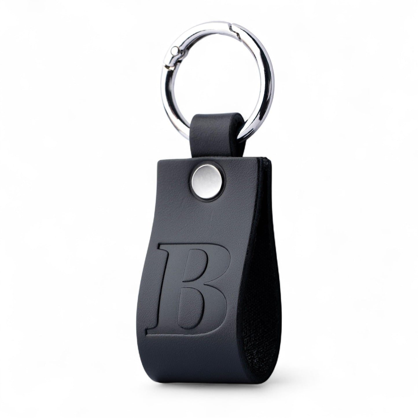 Full Grain Leather Initial Keychain for Men Women, Personalized Alphabet Keychain, Matte Black Gift for Him Her Dad (Black B)