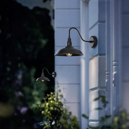 14 Inch Outdoor Gooseneck Light Fixture for Porch, 2 Pack Large Exterior Barn Lights for Farmhouse, Black Outside Wall Sconce for Porch Patio Garage