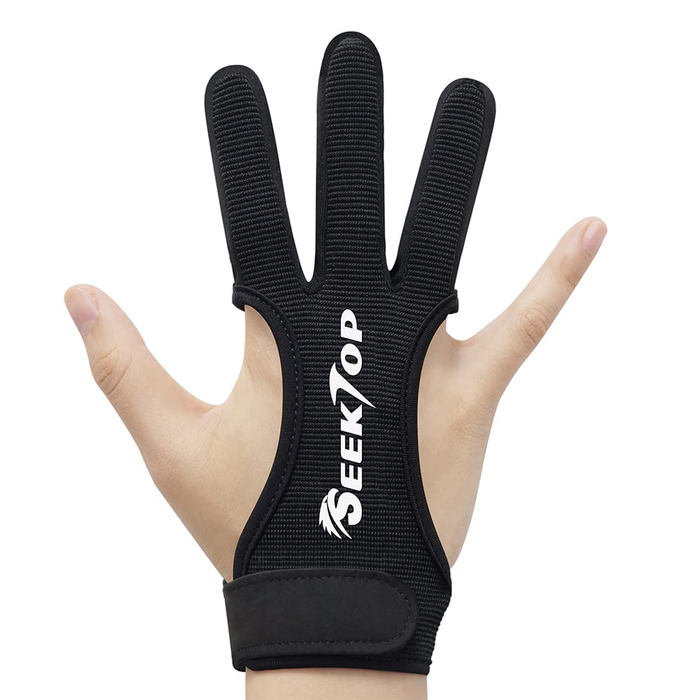 Seektop Archery Gloves Shooting Hunting Leather Three Finger Protector for Youth Adult Beginner - XL