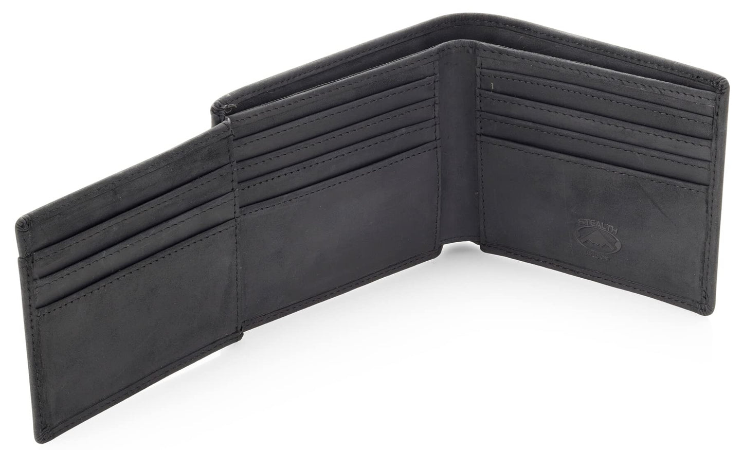 Stealth Mode Leather Bifold Wallet for Men - RFID Blocking, 11 Card Slots, Gift Box