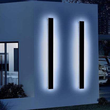 2 Pack 57inch Modern Outdoor Wall Lights, Long Strip Exterior LED Wall Sconce, 6000K Cold White, IP65 Waterproof, 50W, Black Outside Lighting Fixture for Porch, Garden, Fence, Balcony
