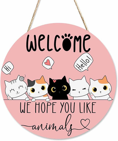 Rustic Round Sign Front Door Wreaths We Hope You Like Animals 12in Wooden Hanging Sign for Bedroom Living Room Outdoor Home Decor