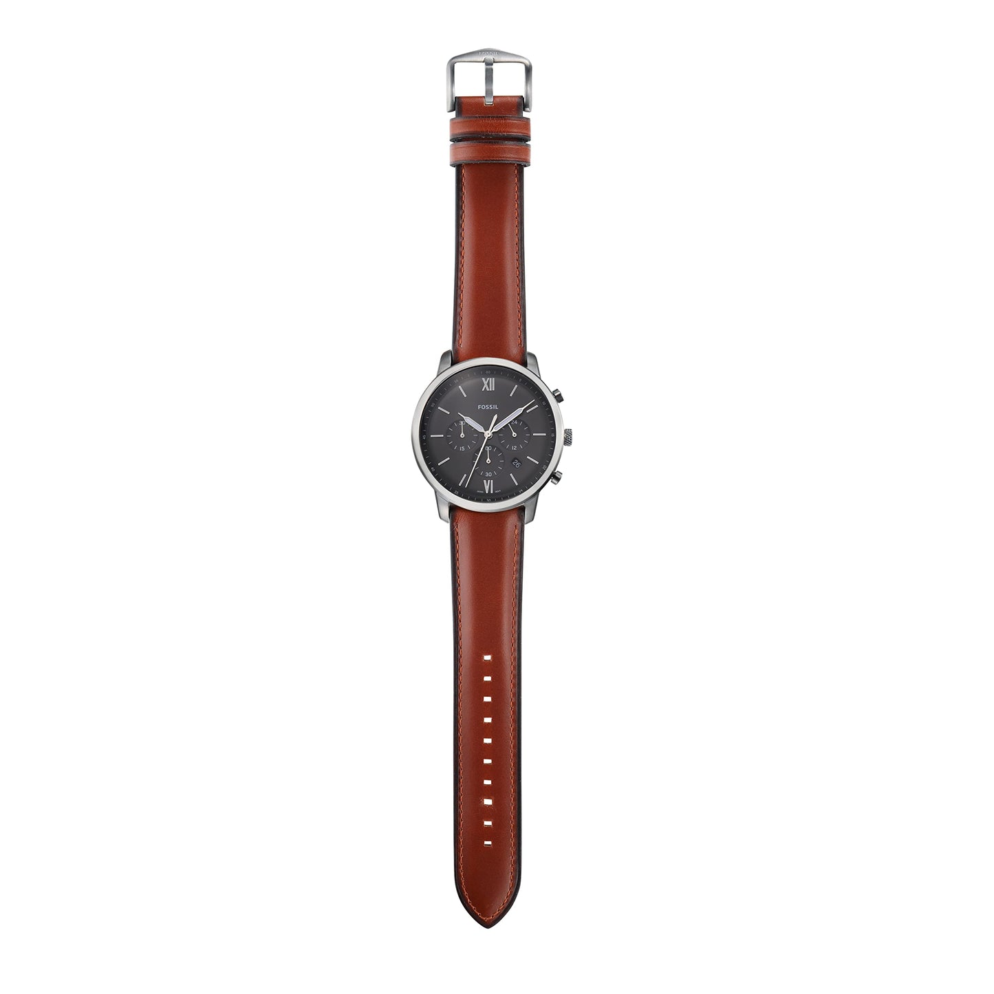 Fossil Men's Watch, Neutra Quartz Stainless Steel and Leather Chronograph Watch for Men, Color: Smoke, Amber