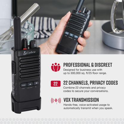 Cobra PX650 BCH6 - Professional/Business Walkie Talkies - Rechargeable, 300,000 sq. ft/25 Floor Range, Dust Protected and Splashproof (IP54 rating), Two-Way Radio Set (6-Pack)