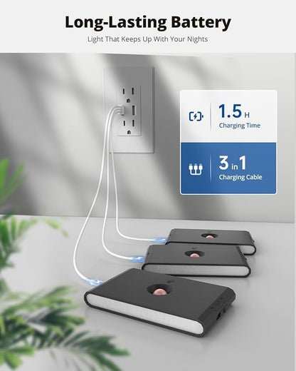 wowatt Rechargeable Motion Sensor Stair Light, Black Night Lights with Magnetic Mount, Dimmable Stair Lights Indoor for Stairway, Hallway, Kitchen, Bathroom(3 Packs)