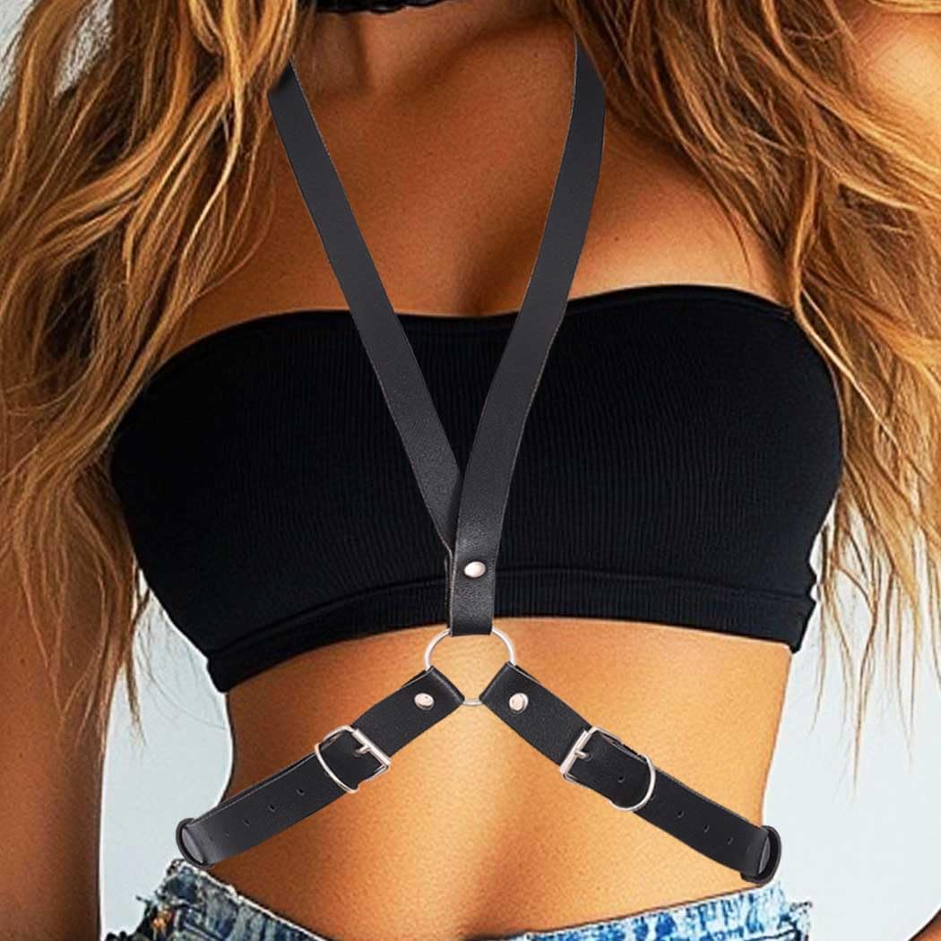 COSYDAYS Punk Leather Chest Harness Black Waist Harness Belt Plus Size Gothic Body Accessories for Women