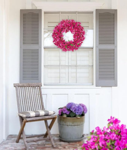 Briful Spring Front Door Wreath 18inches Artificial Bougainvillea Flower Wreath Silk Pink Floral Hanging Wreath Outdoor Summer Wreath for Home Wall Mantle Party Wedding Décor