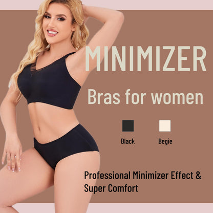 linliasor Minimizer Bra Posture Bras for Women Smoothing Shapedly Bra (Black,38DD)