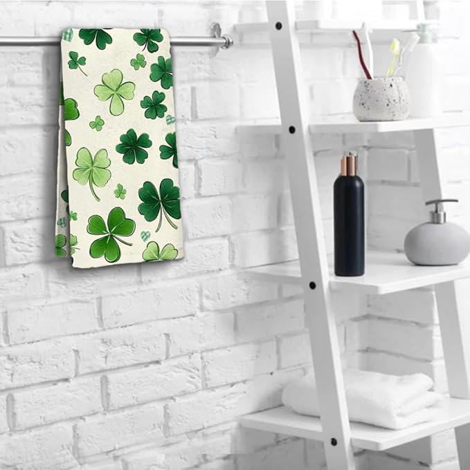 St Patrick’s Day Hand Towels Holiday Lucky Clovers Shamrock Kitchen Towels Soft