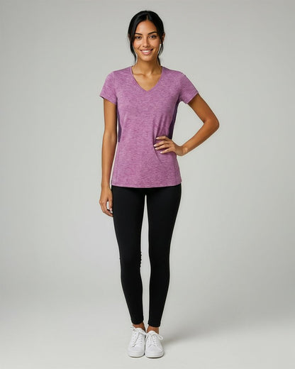 Real Essentials 5 Pack: Women's Dry-Fit Short Sleeve V Neck T Shirt Workout Fitness Yoga Top Tee (Available in Plus Size), Set 4, 2X