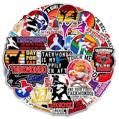 Taekwondo Stickers 50 Pieces Black Belt Martial Arts Sticker Vinyl Waterproof Decal for Laptop Water Bottle Phone Car Window Stakeboard Scrapbook Gifts