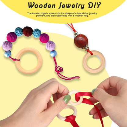 HNYYZL 50 Pcs Unfinished Solid Wooden Rings for Craft, Ring Pendant and Connectors Jewelry Making, 5 Size