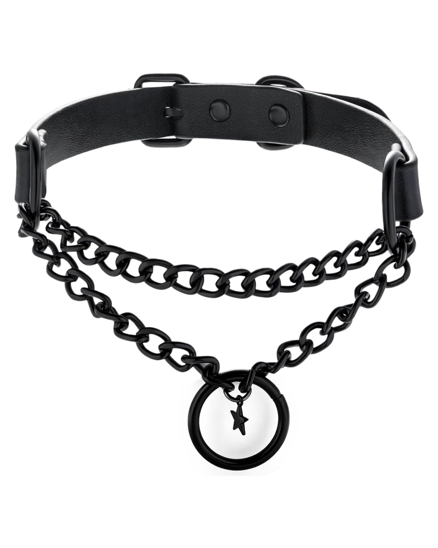 rgwtgkyh Black Gothic Star O-Ring Choker Necklace for Women Stainless Steel Leather Chain Punk Grunge Emo Alternative Statement Jewelry Gift
