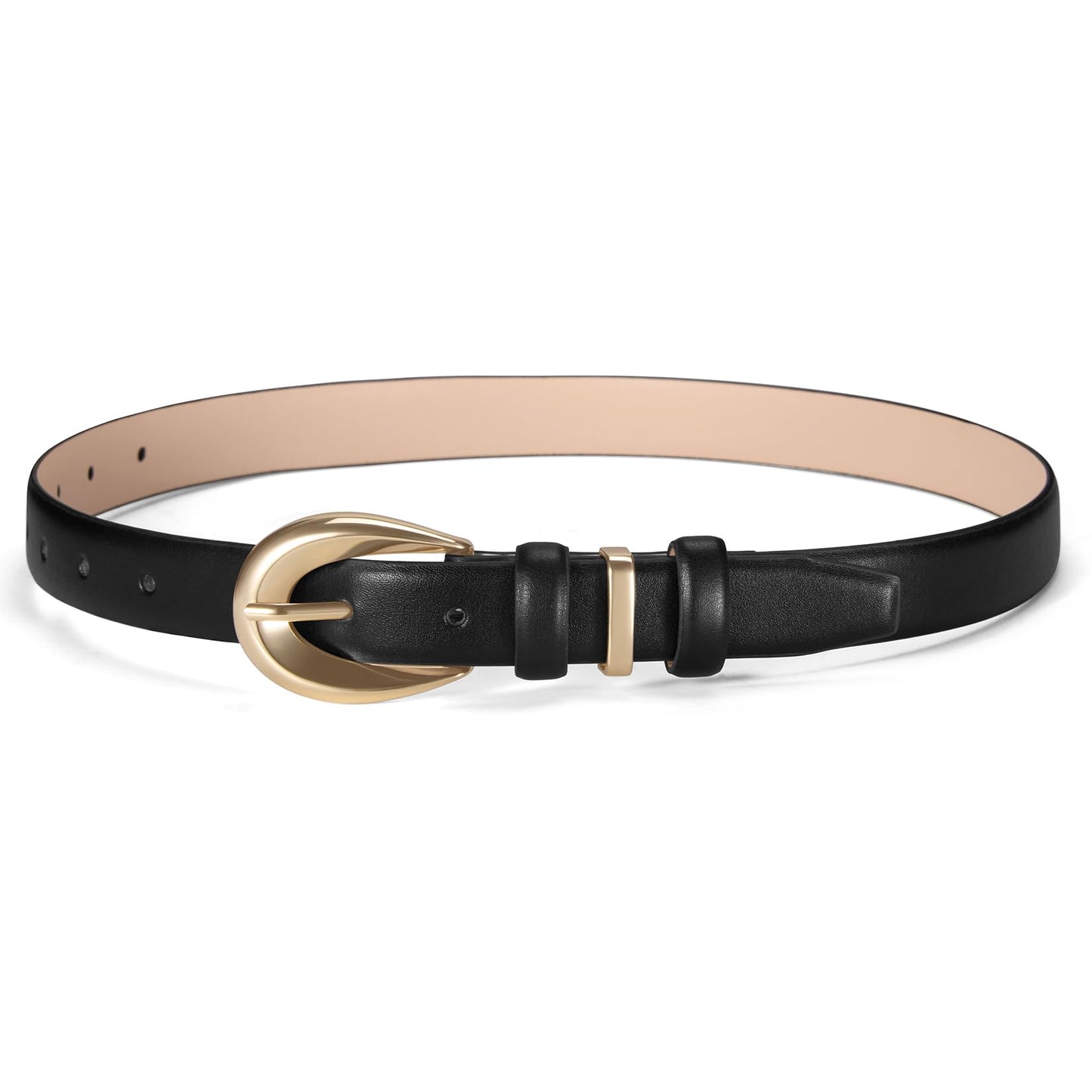 DENGFENGZHE Women Belts for Jeans Dresses Pants Fashion Ladies Skinny Leather Waist Belt with Gold Buckle Gift Box