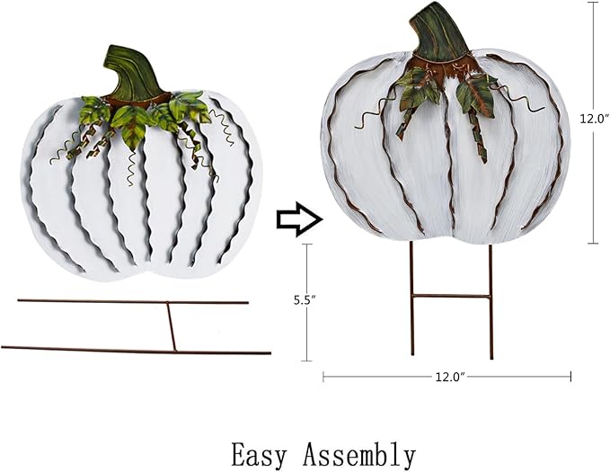 Metal Pumpkin Stakes Yard Signs Fall Decor Decorative Garden Stake Lawn Pumpkins Ornaments Outdoor Autumn Decoration for Harvest Halloween Thanksgiving (17.5" H White)