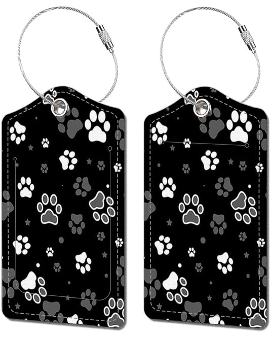 2 Pack Luggage Tags for Suitcase, Leather Suitcase Tags Cruise Ship with Privacy Cover and Double Metal Loop for Women Men Girls Boys Travel Baggage Bag Backpack Tags,Black White Dogs Paw